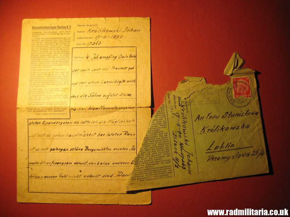 & WW2 original LETTER - 1940 Konzentrationslager Dachau 3K (Concentration Camp Dachau) - Image 2