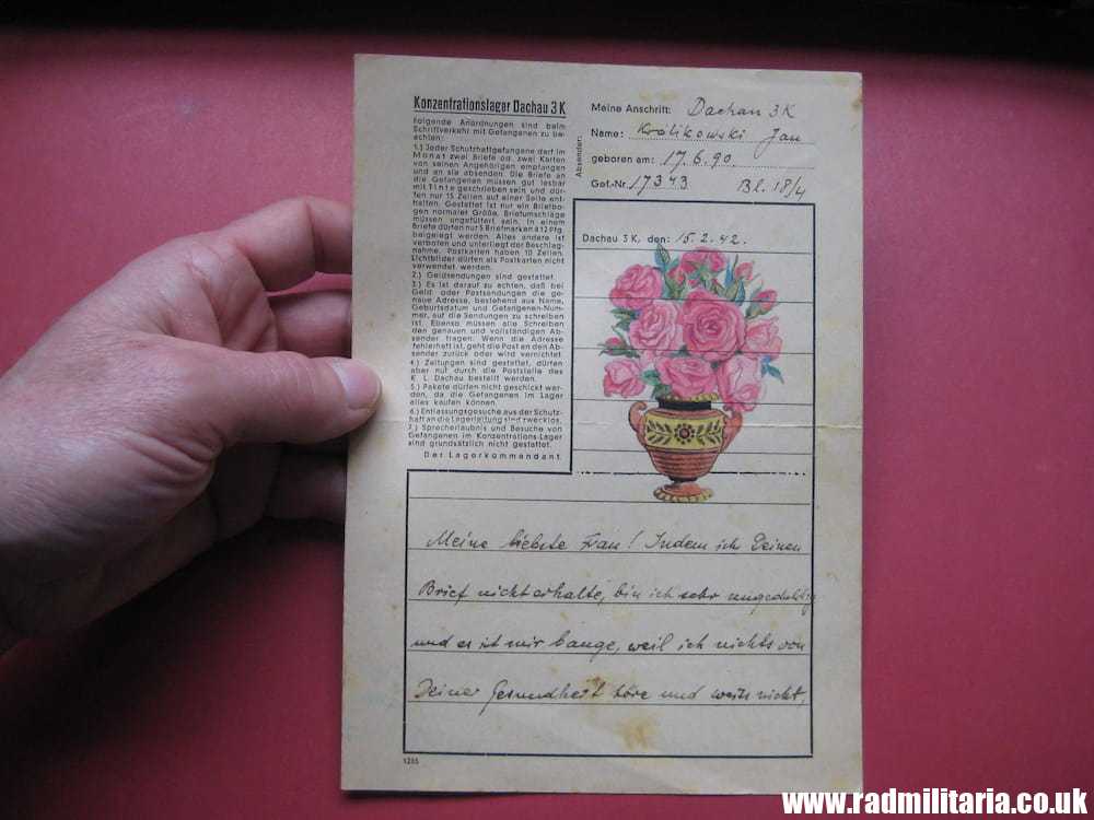 & WW2 genuine LETTER-1942 Konzentrationslager Dachau 3K (Concentration Camp Dachau) RARE !! - Image 2