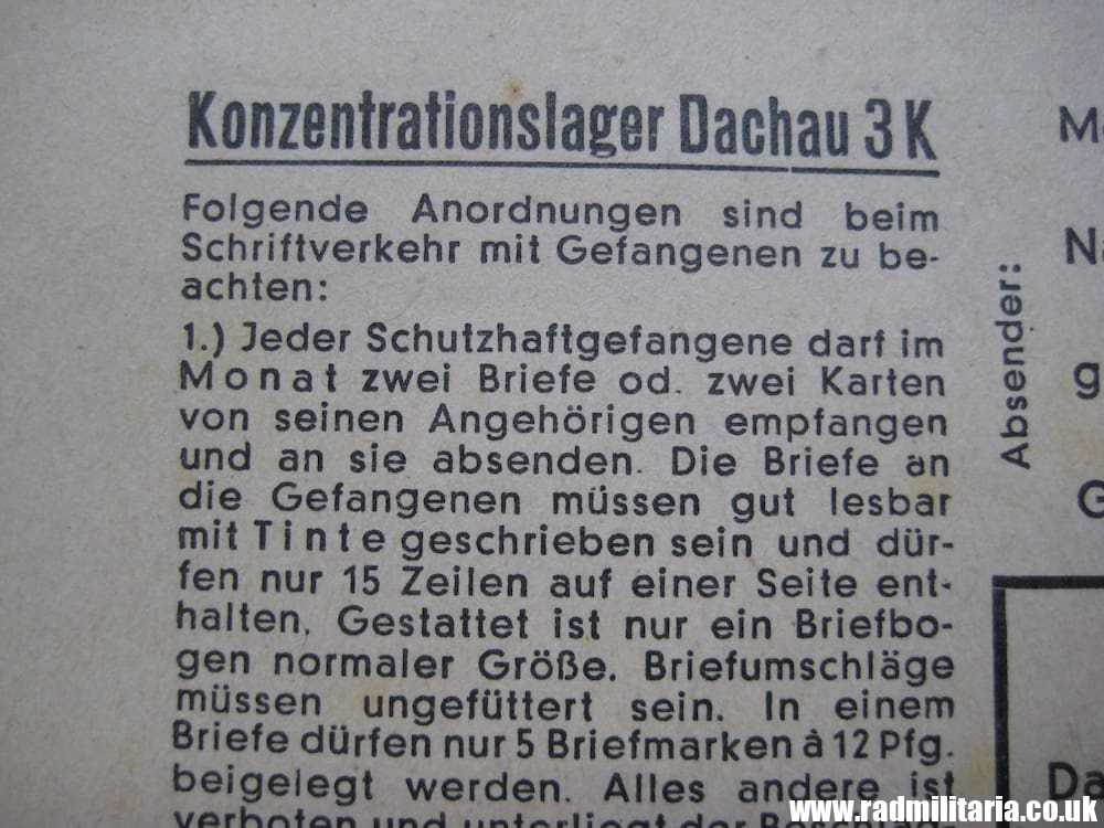& WW2 genuine LETTER-1942 Konzentrationslager Dachau 3K (Concentration Camp Dachau) RARE !! - Image 3