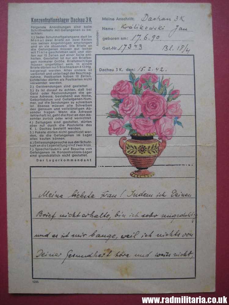 & WW2 genuine LETTER-1942 Konzentrationslager Dachau 3K (Concentration Camp Dachau) RARE !! - Image 8