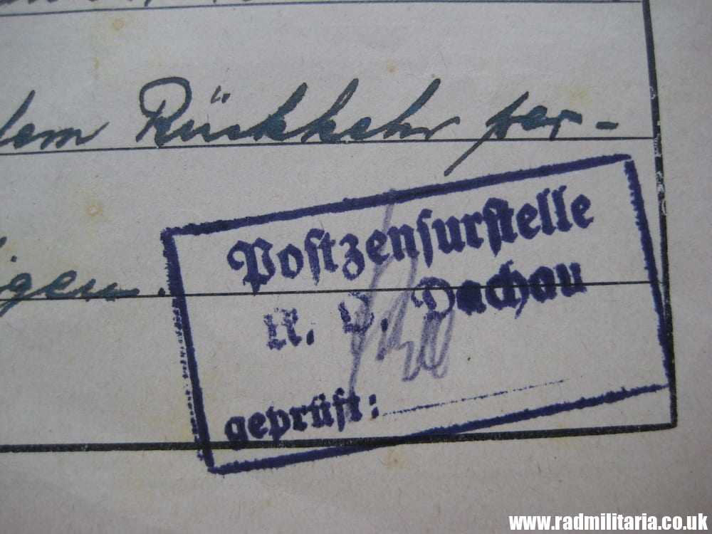 & WW2 genuine LETTER-1942 Konzentrationslager Dachau 3K (Concentration Camp Dachau) RARE !! - Image 11