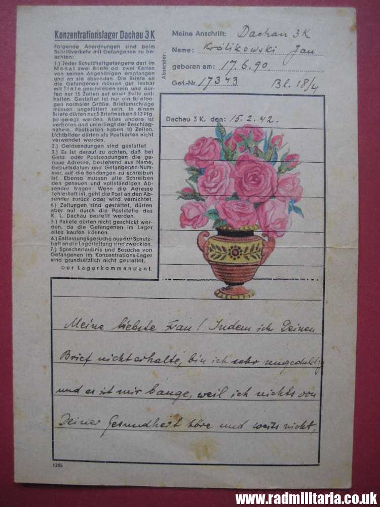 & WW2 genuine LETTER-1942 Konzentrationslager Dachau 3K (Concentration Camp Dachau) RARE !! - Image 13