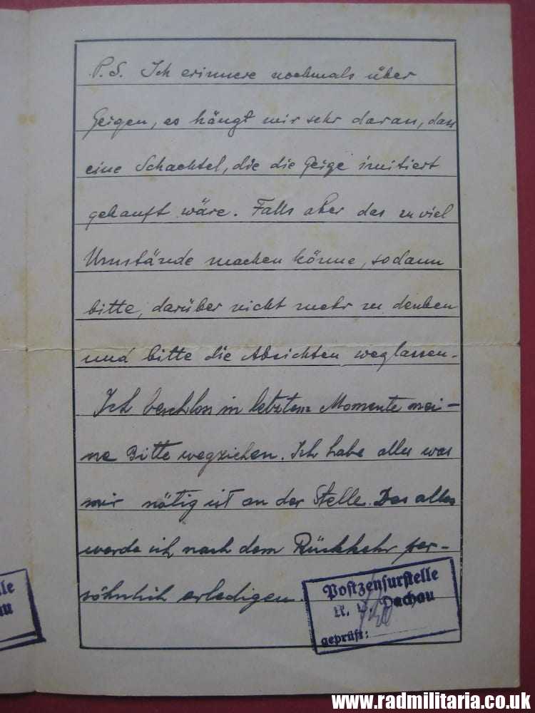 & WW2 genuine LETTER-1942 Konzentrationslager Dachau 3K (Concentration Camp Dachau) RARE !! - Image 15