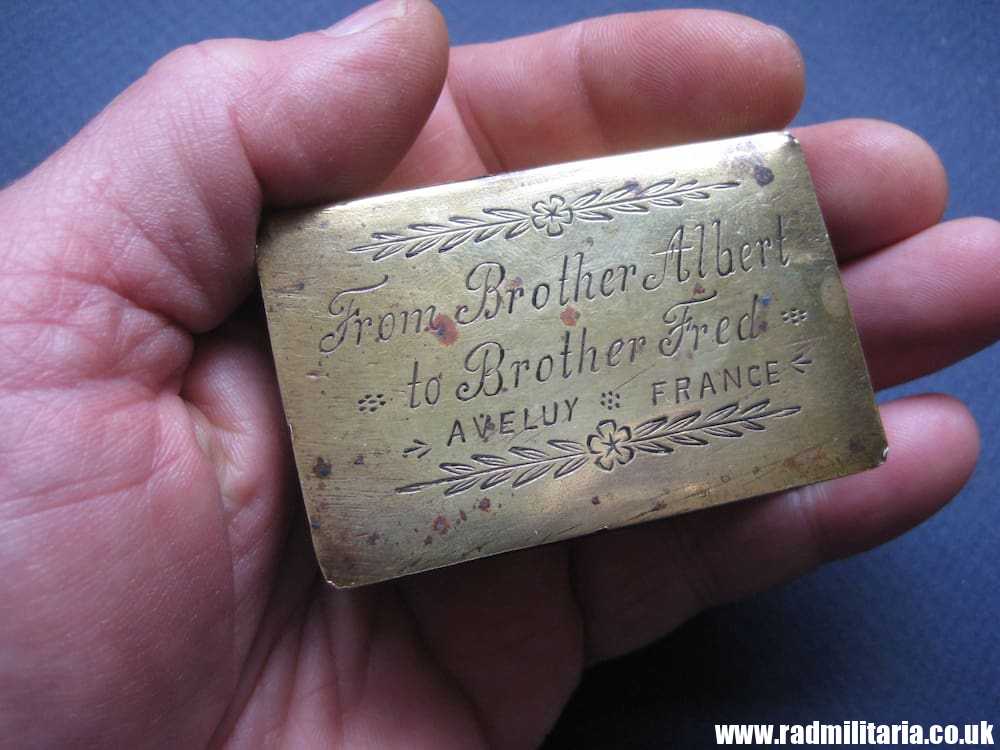 & WW1 original British TRENCH ART made of brass IRON CROSS, Aveluy France 1914 -1919 - Image 3