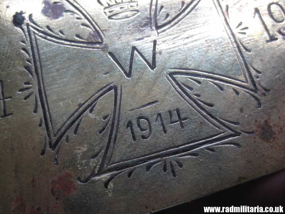 & WW1 original British TRENCH ART made of brass IRON CROSS, Aveluy France 1914 -1919 - Image 11