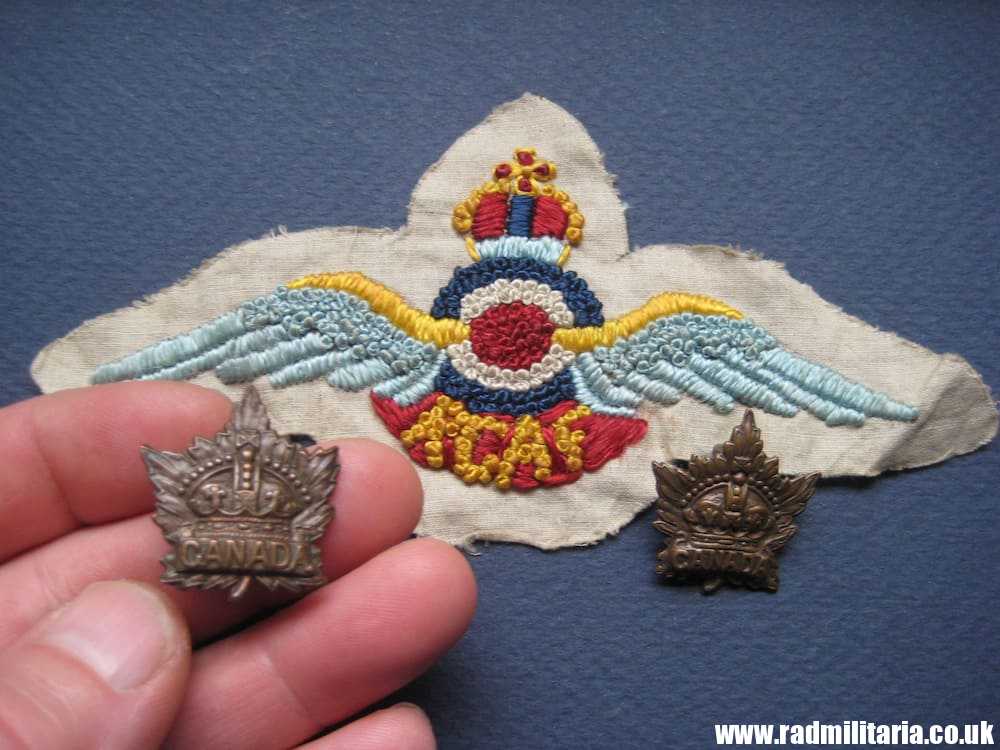 & WW1 CANADA SWEETHEART Patch R.C.A.F. & 2 metal badges c. 1915 - SET.