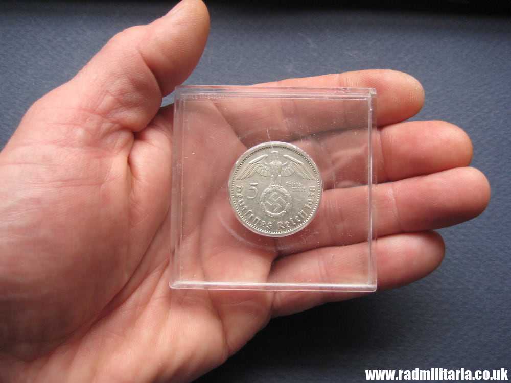SOLD & one original German 5RM silver COIN from WW2: 1938 with plastic cover..**..