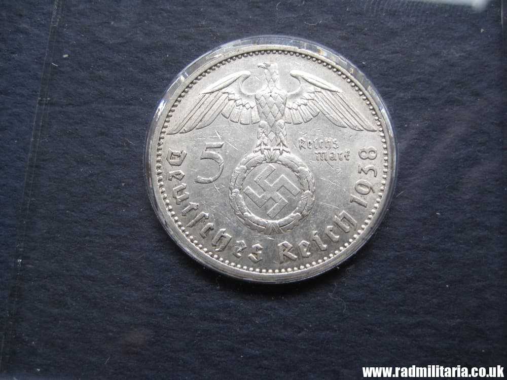 SOLD & one original German 5RM silver COIN from WW2: 1938 with plastic cover..**.. - Image 2