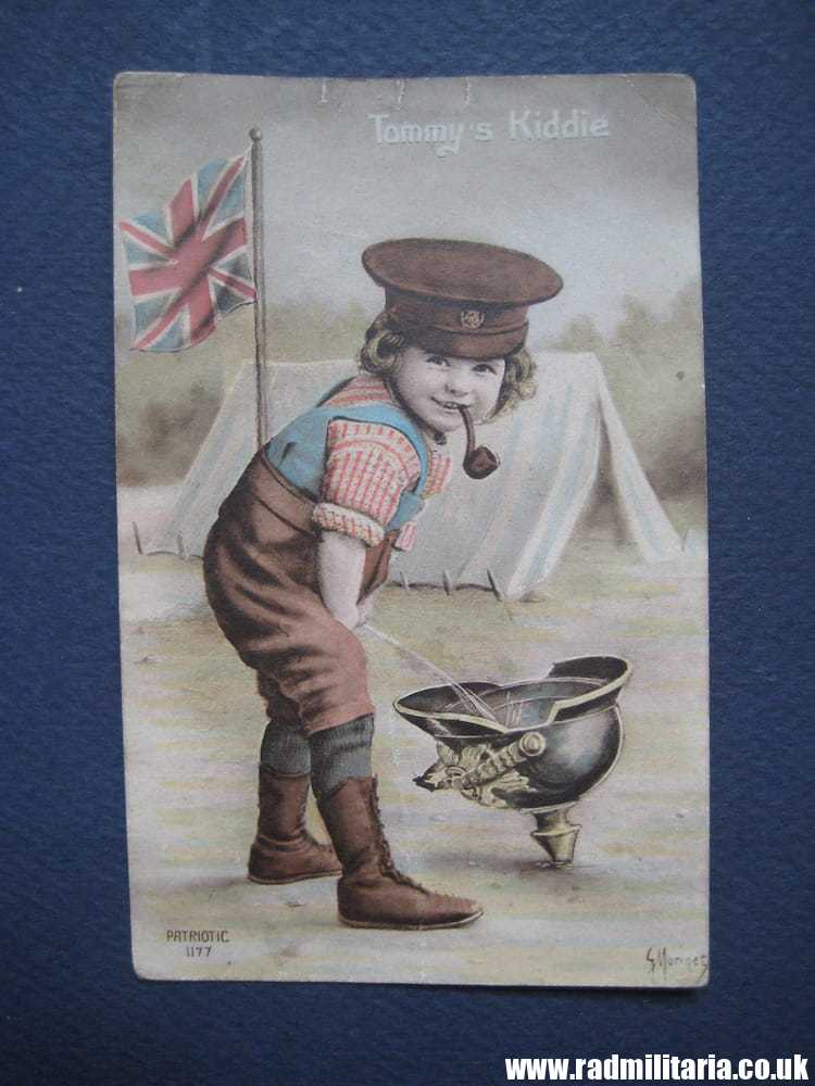 & WW1 original British PATRIOTIC POSTCARD with German pickelhaube. - Image 7
