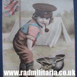 & WW1 original British PATRIOTIC POSTCARD with German pickelhaube.