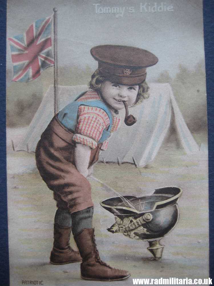 & WW1 original British PATRIOTIC POSTCARD with German pickelhaube.