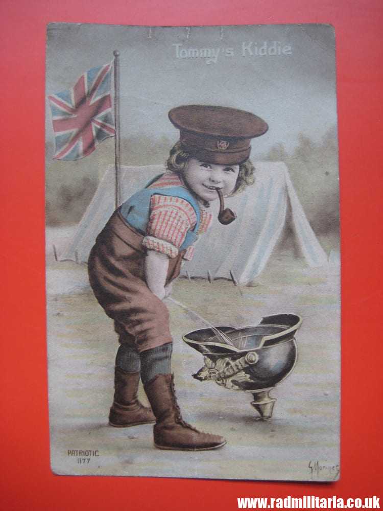 & WW1 original British PATRIOTIC POSTCARD with German pickelhaube. - Image 3
