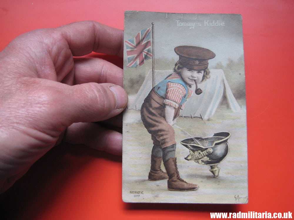 & WW1 original British PATRIOTIC POSTCARD with German pickelhaube. - Image 4