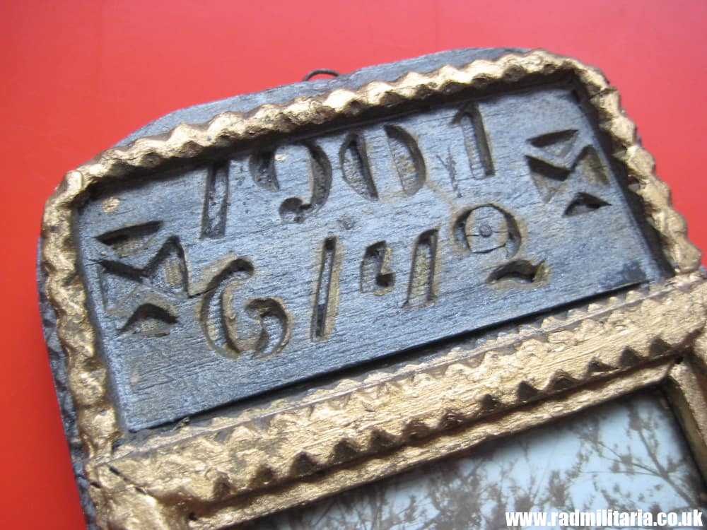 & WW1 original German TRENCH ART FRAME with soldier's photo. 1901 6/42 made of cigar box. GENUINE ! - Image 7