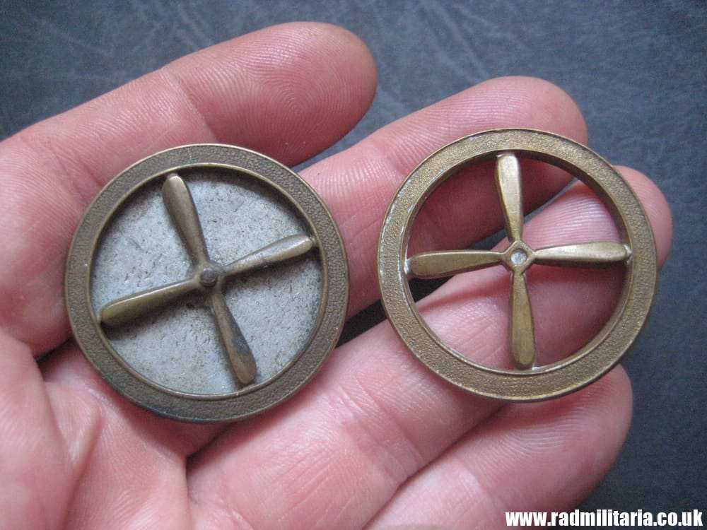 & WW2 Royal Air Force RAF metal sleeve BADGES set of 2, RAF Apprentice's Badges - genuine !!