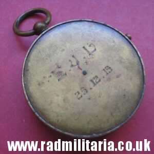 & WW1 original 1915 METAL COMPASS with engraving: E.J.L. 25.12.15 working order.