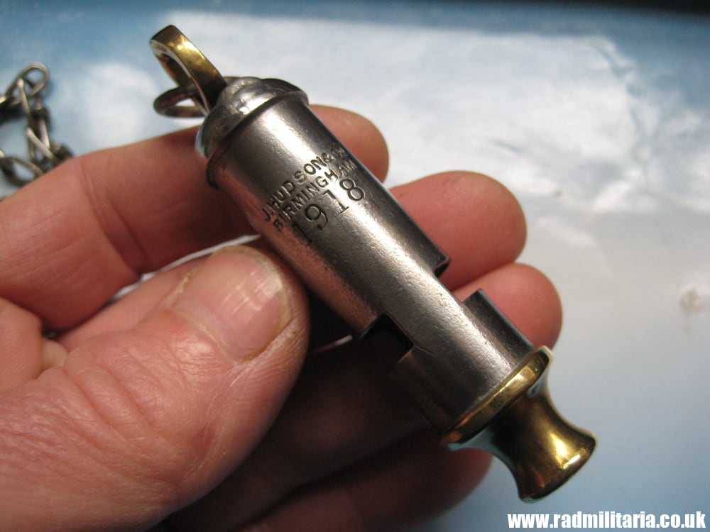& WW1 original British MILITARY WHISTLE with date 1918 and metal chain: J. HUDSON & Co BIRMINGHAM. - Image 11