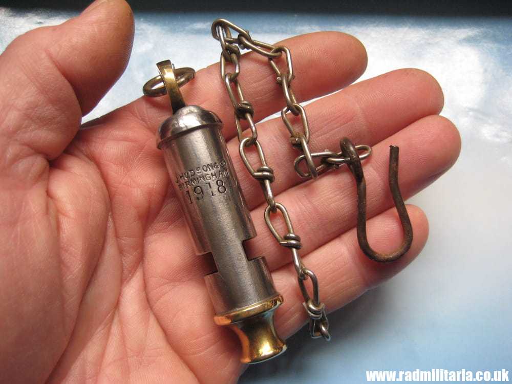 & WW1 original British MILITARY WHISTLE with date 1918 and metal chain: J. HUDSON & Co BIRMINGHAM. - Image 14