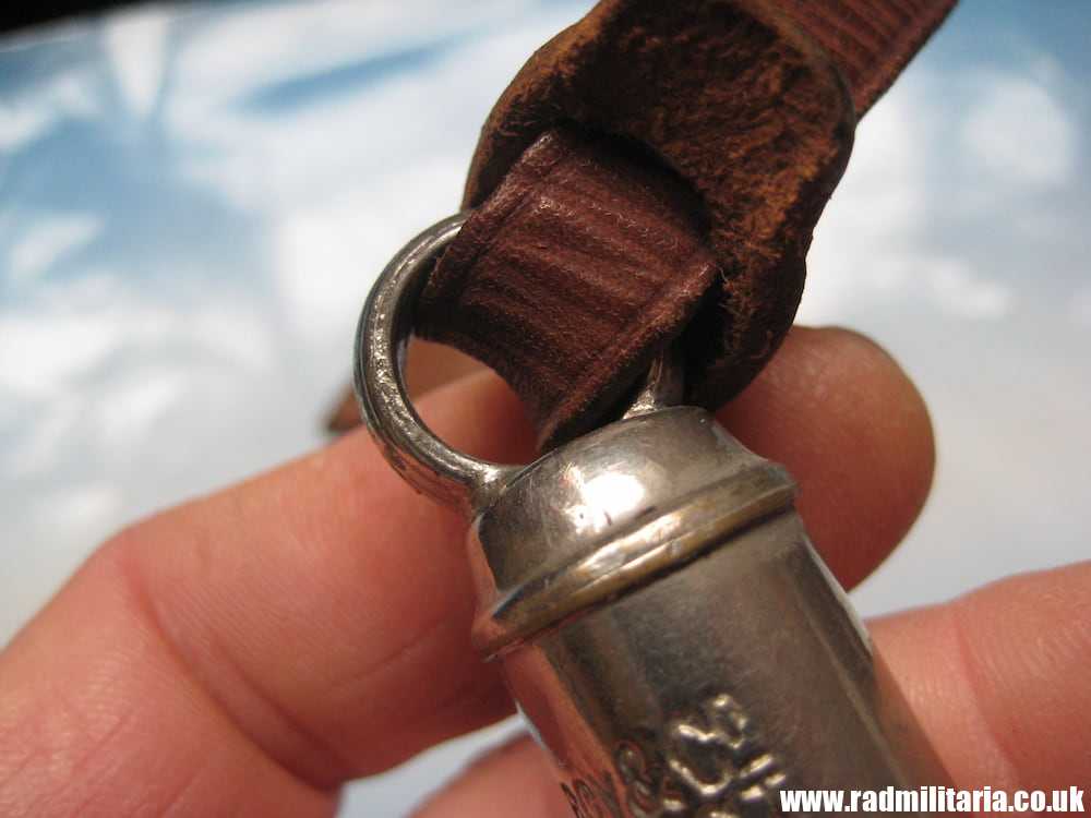 & WW1 original British MILITARY WHISTLE with date 1917 and leather strap: A De Courcy & Co BIRMINGHAM. - Image 12