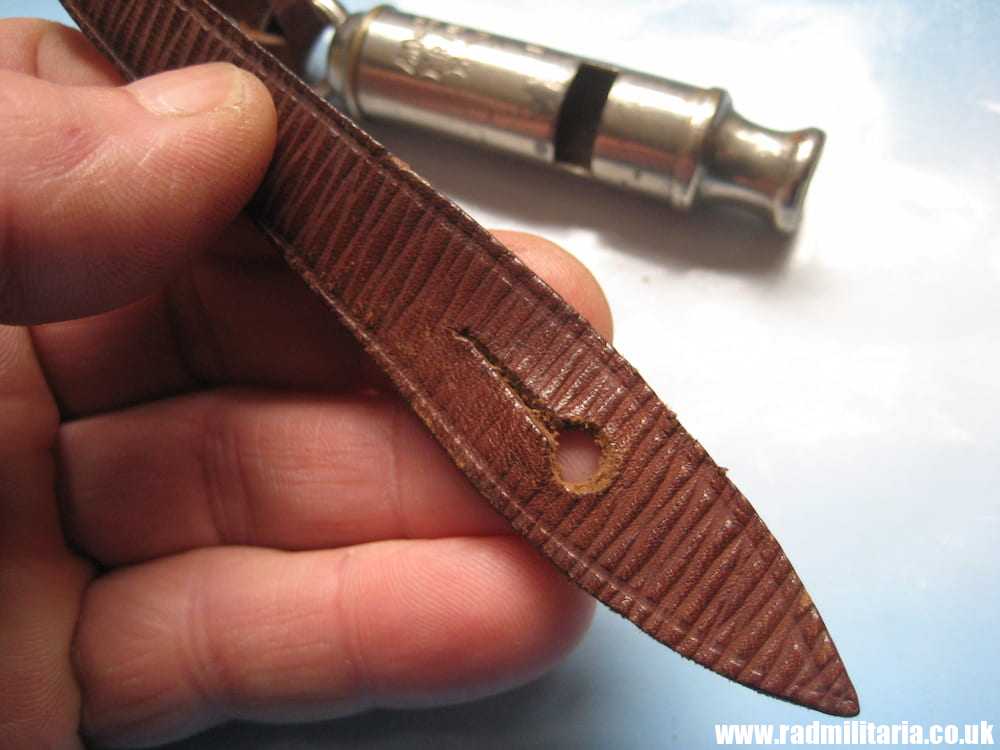 & WW1 original British MILITARY WHISTLE with date 1917 and leather strap: A De Courcy & Co BIRMINGHAM. - Image 13