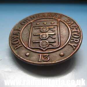 & WW2 Royal Ordnance Factory 13 munition workers BRONZE lapel BADGE with no. 1715