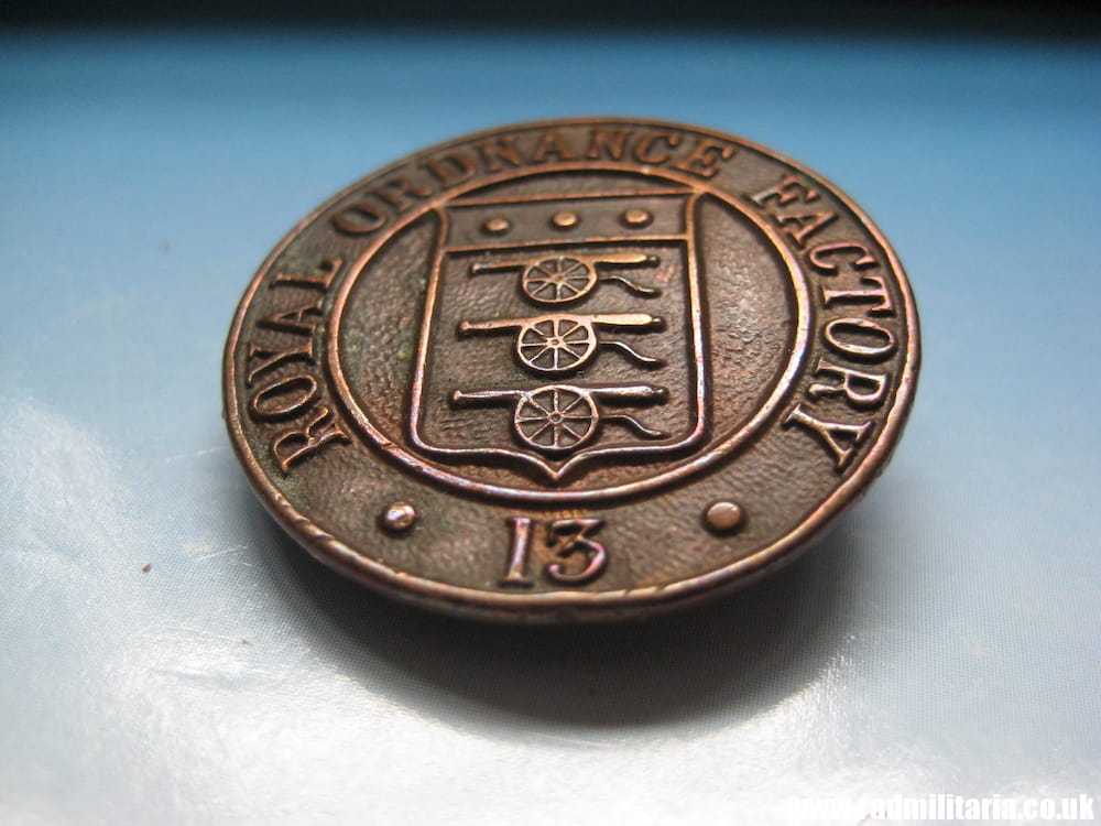 & WW2 Royal Ordnance Factory 13 munition workers BRONZE lapel BADGE with no. 1715