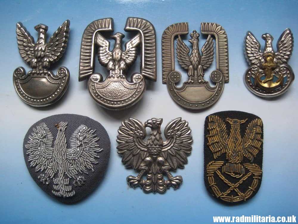 & post WW2 Polish EAGLE BADGES - Cap badges SET OF 7 - Genuine !! - Image 2