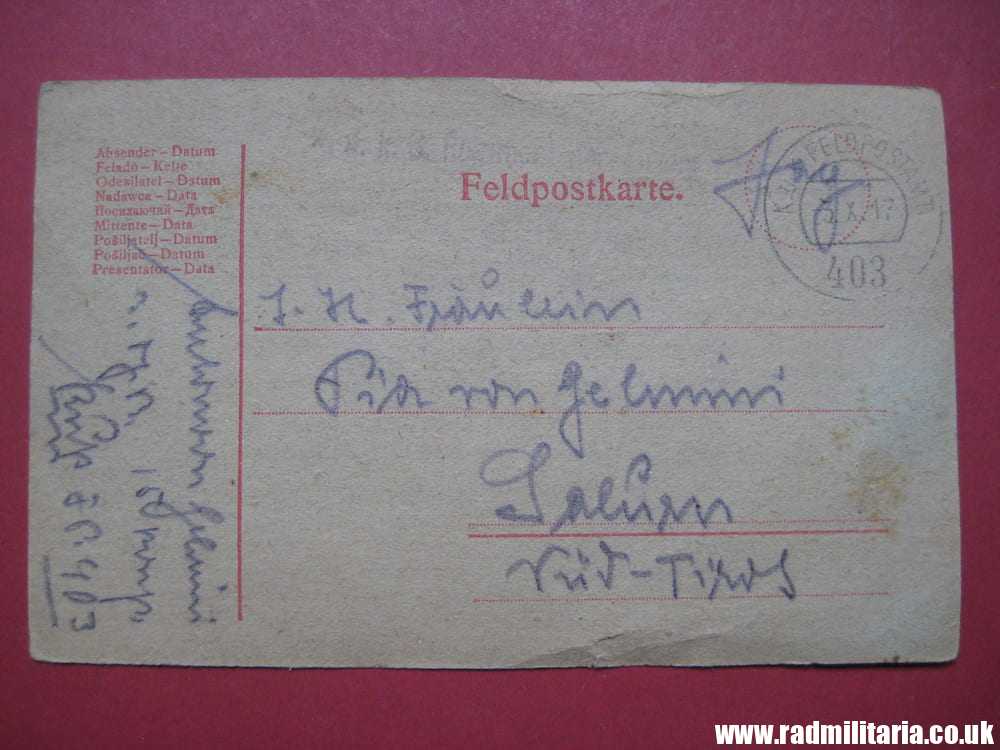 & WW1 original 1st POSTCARD send from POW Camp to family - 3.10.1917 K.u.K. Feldpostamt - Image 2