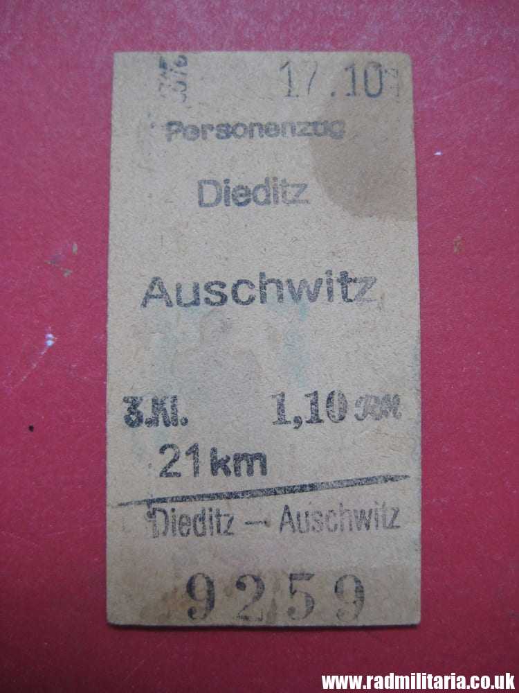 & WW2 German TRAIN TICKET Personenzug DIEDITZ - AUSCHWITZ. 17.10.1944 - 100% genuine. RARE !! - Image 3