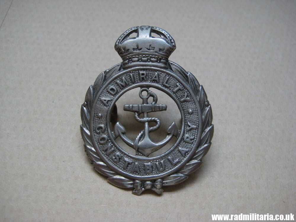& post WW2 original British METAL BADGE - ADMIRALTY CONSTABULARY white metal cap badge.. - Image 2