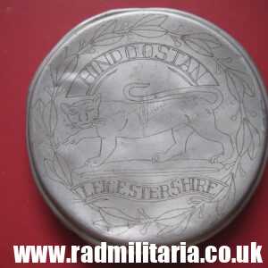 & WW2 original British TRENCH ART - LEICESTERSHIRE REGIMENT made 26.7.1942 in a Japanese POW Camp.