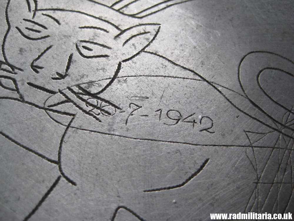 & WW2 original British TRENCH ART - LEICESTERSHIRE REGIMENT made 26.7.1942 in a Japanese POW Camp. - Image 3