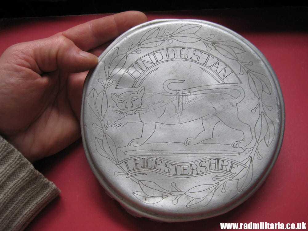 & WW2 original British TRENCH ART - LEICESTERSHIRE REGIMENT made 26.7.1942 in a Japanese POW Camp. - Image 2