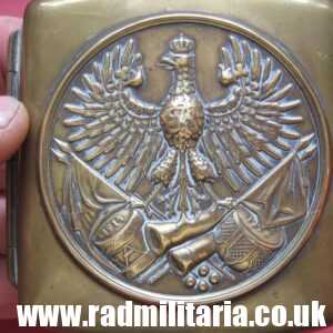 & original WW1 German BRASS cigarette CASE with eagle and dates 1914 - 1918 - Genuine !