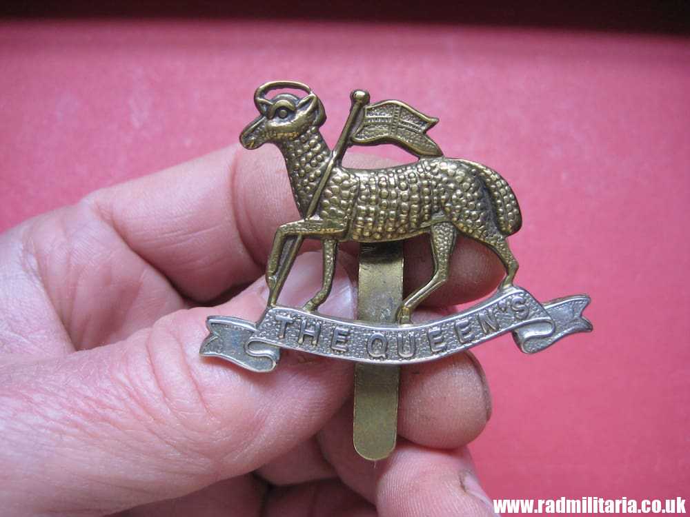 SOLD & WW1 British Regimental badge - CAP BADGE: Queens West Surrey, Queens Royal West Surrey (Queen's)..****..