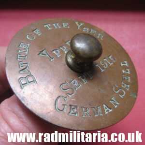 & WW1 original British TRENCH ART made of copper: BATTLE OF YSER, YPRES Sept. 1915