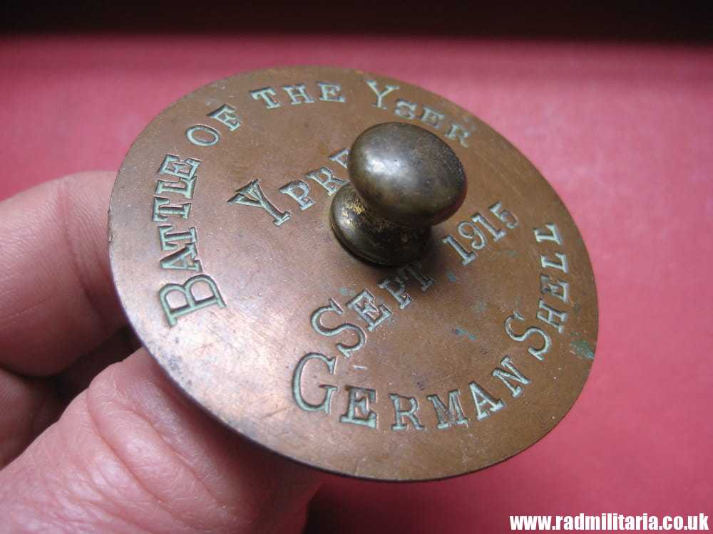 & WW1 original British TRENCH ART made of copper: BATTLE OF YSER, YPRES Sept. 1915