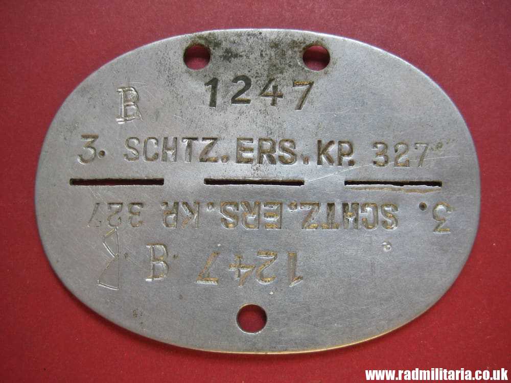 & original German DOG TAG – ID DISC in good condition: 1247 B 3. SCHTZ. ERS. KP. 327 - Image 2