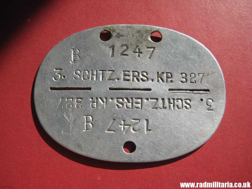 & original German DOG TAG – ID DISC in good condition: 1247 B 3. SCHTZ. ERS. KP. 327 - Image 13
