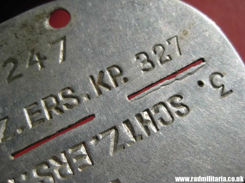 & original German DOG TAG – ID DISC in good condition: 1247 B 3. SCHTZ. ERS. KP. 327 - Image 12