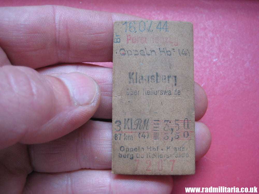 & WW2 original German TRAIN TICKET Personenzug from Oppeln to Klausberg 16.07.1944 - 100% genuine.