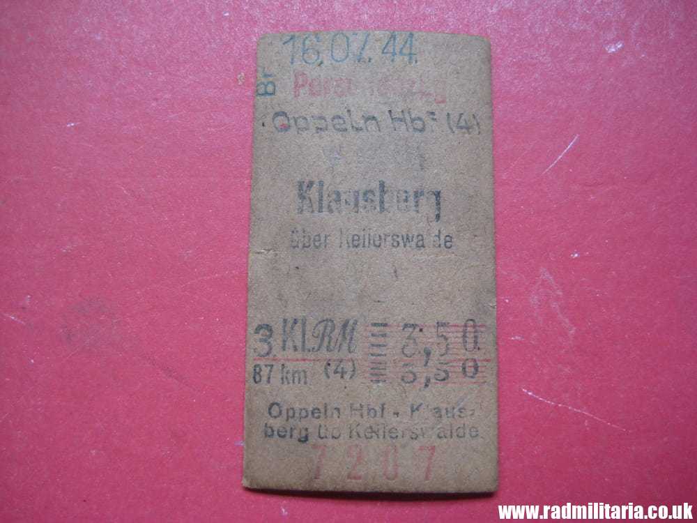 & WW2 original German TRAIN TICKET Personenzug from Oppeln to Klausberg 16.07.1944 - 100% genuine. - Image 9