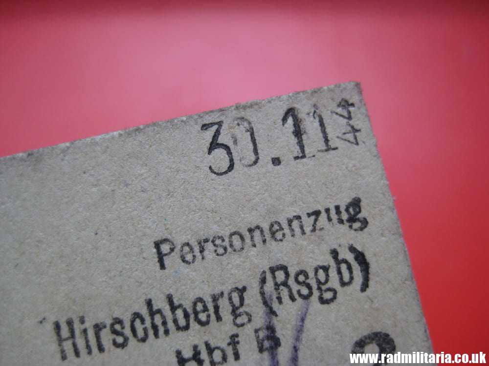 & WW2 original German TRAIN TICKET from Hirschberg to Freiburg 30.11.1944 - 100% genuine.