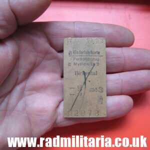& WW2 original German children's TRAIN TICKET from Myslowitz to Birkental 19.10.1944 - 100% genuine.