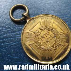 & pre WW1 German gilded MEDAL - Kriegsdenkmunze 1870 - 1871, Prussian Campaign Medal 1870 - 71.