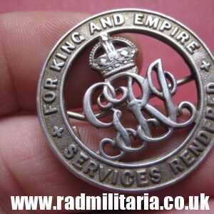& WW1 British metal BADGE - "FOR KING AND EMPIRE, Services Rendered" no. 228985
