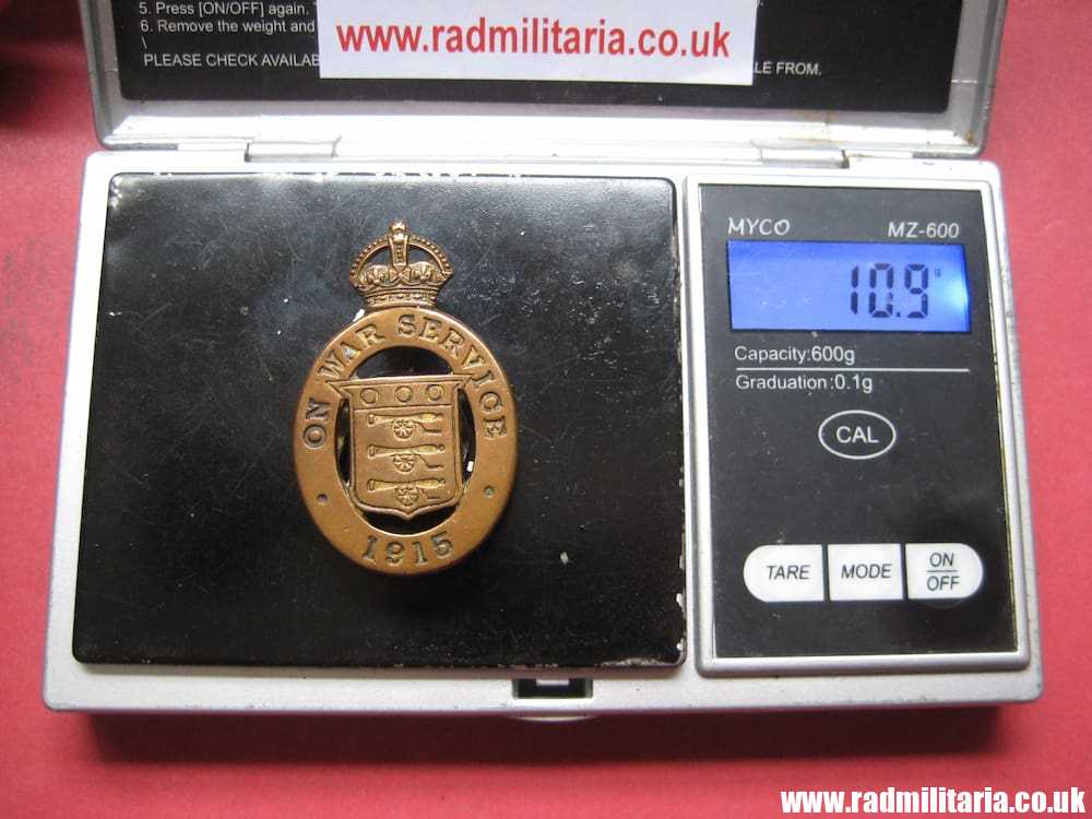 & WW1 original British metal BADGE: 1915 - ON WAR SERVICE no. 79996, maker: T. FATTORINI BOLTON. - Image 9
