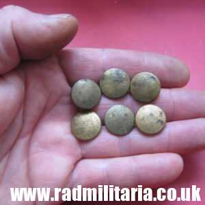 & SET of 6 WW2 German NSDAP small BUTTONS - identical marks: "A EXTRA FEIN" (Assmann) - genuine.