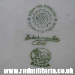 & WW2 genuine CERAMIC BOWL - RAD: Reichsarbeitdienst, maker: HUTSCHENREUTHER Selb with unknown initiats - "REM".