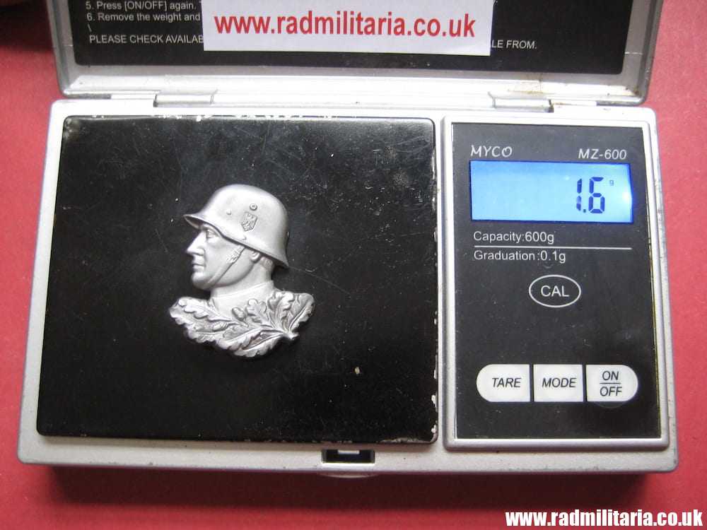 & WW2 German PLASTIC BADGE: Wehrmacht SOLDIER'S HEAD with HELMET, silver color. - Image 9